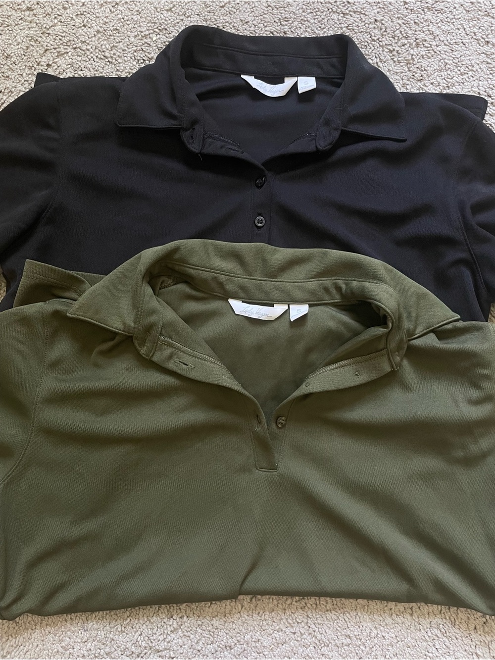 Lady Hagen Black and Olive Green Button-Down Polo Tops